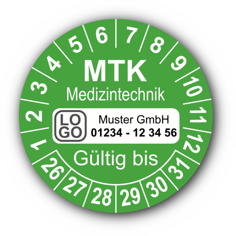 Medizintechnik MTK Gültig bis, grün, mit Wunschtext