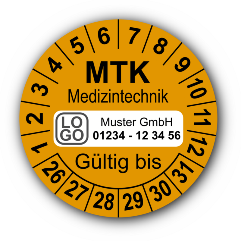 Medizintechnik MTK Gültig bis, orange, mit Wunschtext