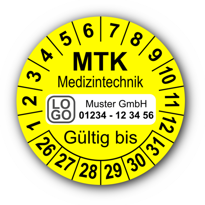 Medizintechnik MTK Gültig bis, gelb, mit Wunschtext