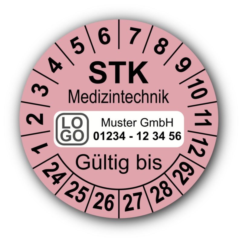 Medizintechnik STK Gültig bis, rosa, mit Wunschtext