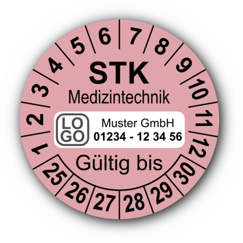 Medizintechnik STK Gültig bis, rosa, mit Wunschtext