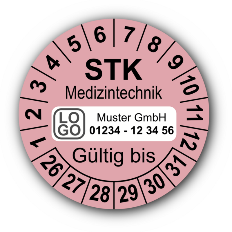 Medizintechnik STK Gültig bis, rosa, mit Wunschtext