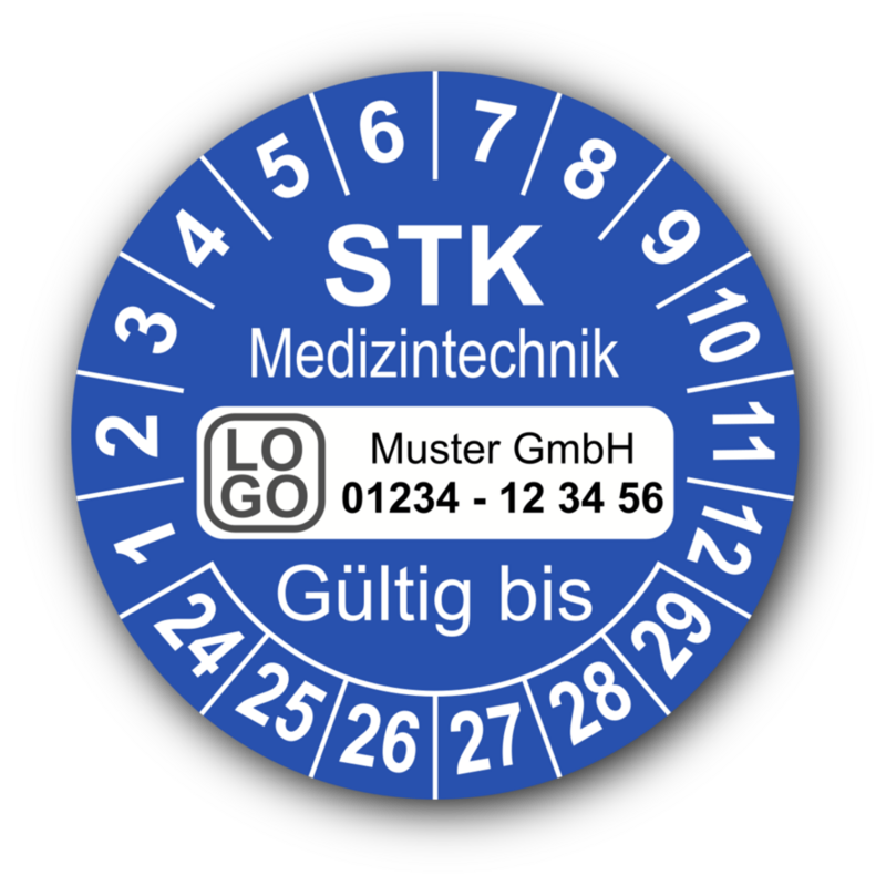 Medizintechnik STK Gültig bis, blau, mit Wunschtext