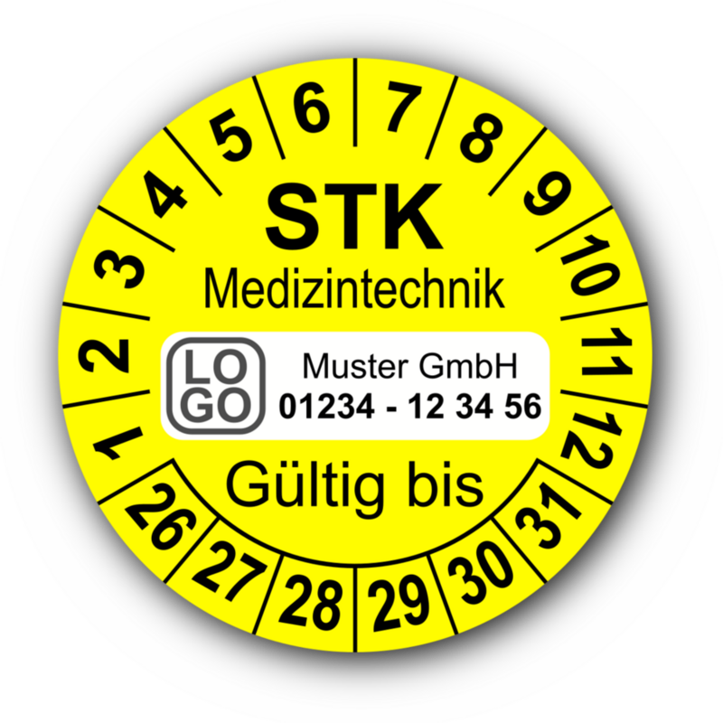 Medizintechnik STK Gültig bis, gelb, mit Wunschtext
