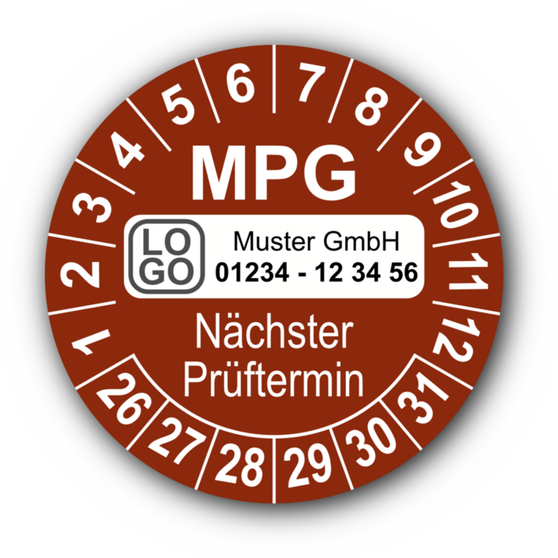 Nächster MPG Prüftermin, braun, mit Wunschtext