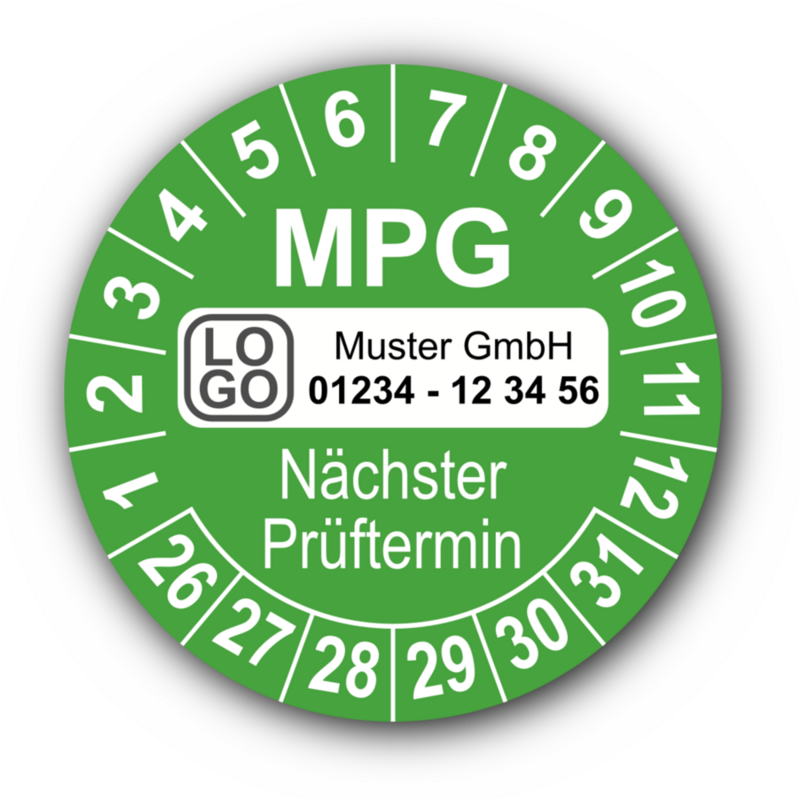 Nächster MPG Prüftermin, grün, mit Wunschtext