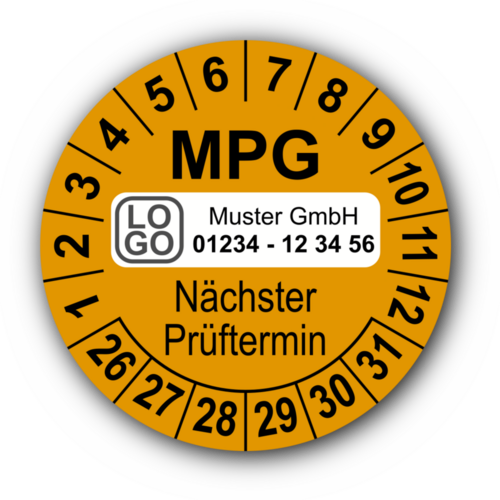 Nächster MPG Prüftermin, orange, mit Wunschtext