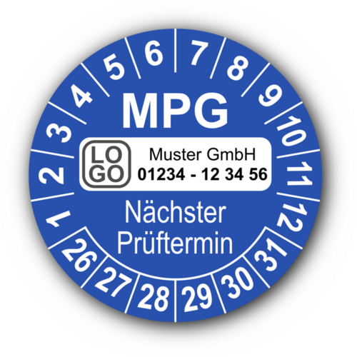Nächster MPG Prüftermin, blau, mit Wunschtext
