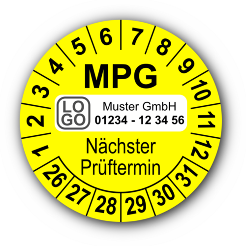 Nächster MPG Prüftermin, gelb, mit Wunschtext