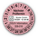 Nächster Prüftermin DGUV Information 208-016, rosa, mit Wunschtext