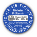 Nächster Prüftermin DGUV Information 208-016, blau, mit Wunschtext