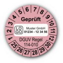 Geprüft DGUV Regel 114-010, rosa, mit Wunschtext