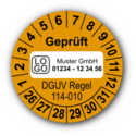 Geprüft DGUV Regel 114-010, orange, mit Wunschtext