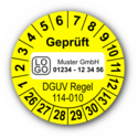 Geprüft DGUV Regel 114-010, gelb, mit Wunschtext