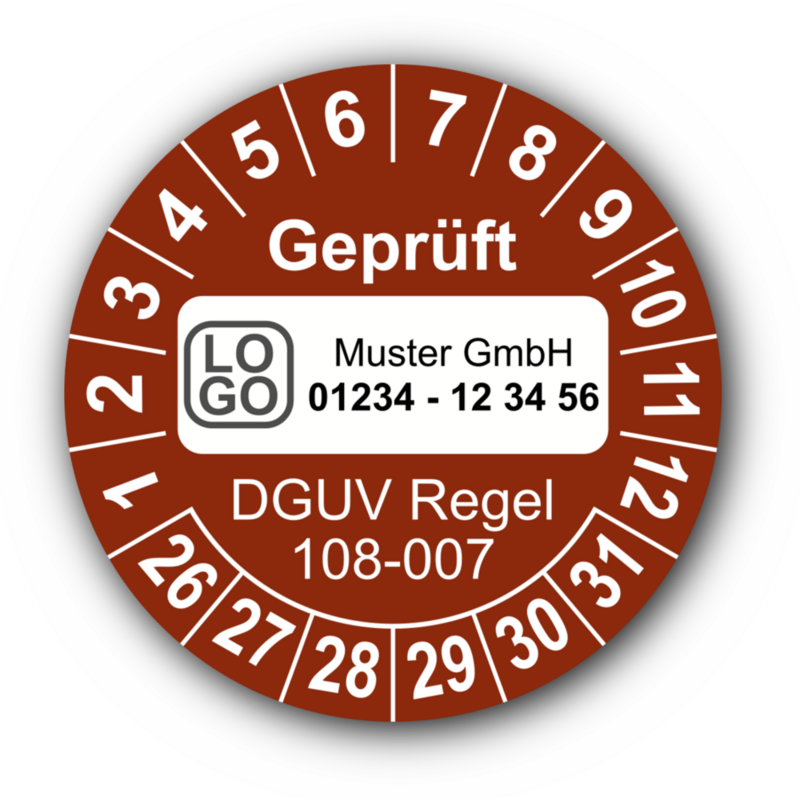 Geprüft DGUV Regel 108-007, braun, mit Wunschtext