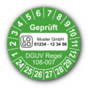 Geprüft DGUV Regel 108-007, grün, mit Wunschtext