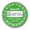 Geprüft DGUV Regel 108-007, grün, mit Wunschtext