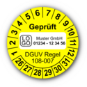 Geprüft DGUV Regel 108-007, gelb, mit Wunschtext