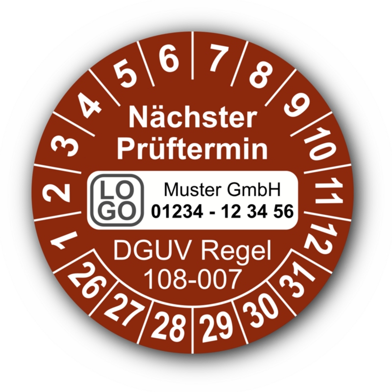 Nächster Prüftermin DGUV Regel 108-007, braun, mit Wunschtext