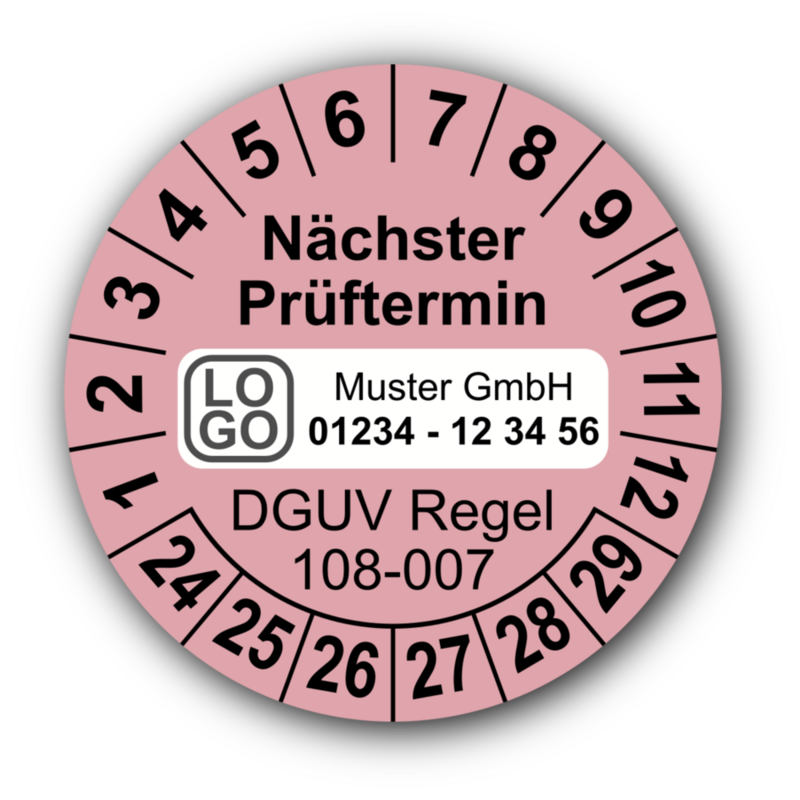Nächster Prüftermin DGUV Regel 108-007, rosa, mit Wunschtext