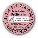 Nächster Prüftermin DGUV Regel 108-007, rosa, mit Wunschtext
