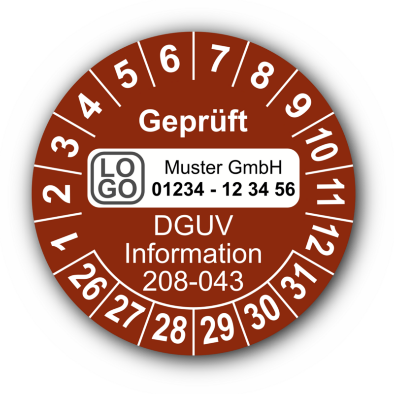 Geprüft DGUV Information 208-043, braun, mit Wunschtext