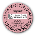 Geprüft DGUV Information 208-043, rosa, mit Wunschtext