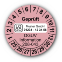 Geprüft DGUV Information 208-043, rosa, mit Wunschtext