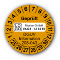 Geprüft DGUV Information 208-043, orange, mit Wunschtext