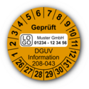 Geprüft DGUV Information 208-043, orange, mit Wunschtext