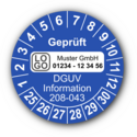 Geprüft DGUV Information 208-043, blau, mit Wunschtext