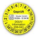 Geprüft DGUV Information 208-043, gelb, mit Wunschtext