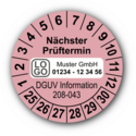 Nächster Prüftermin DGUV Information 208-043, rosa, mit Wunschtext