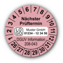 Nächster Prüftermin DGUV Information 208-043, rosa, mit Wunschtext