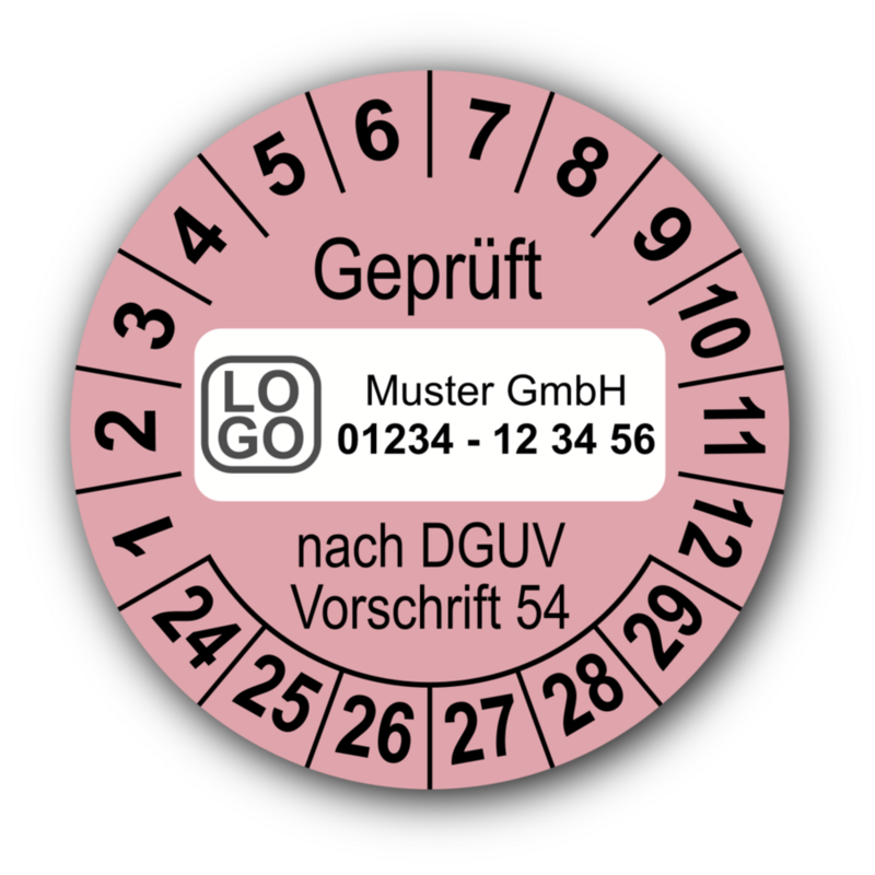 Geprüft nach DGUV Vorschrift 54, rosa, mit Wunschtext