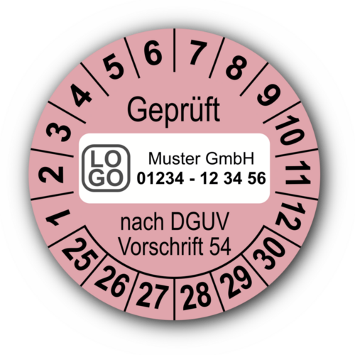 Geprüft nach DGUV Vorschrift 54, rosa, mit Wunschtext