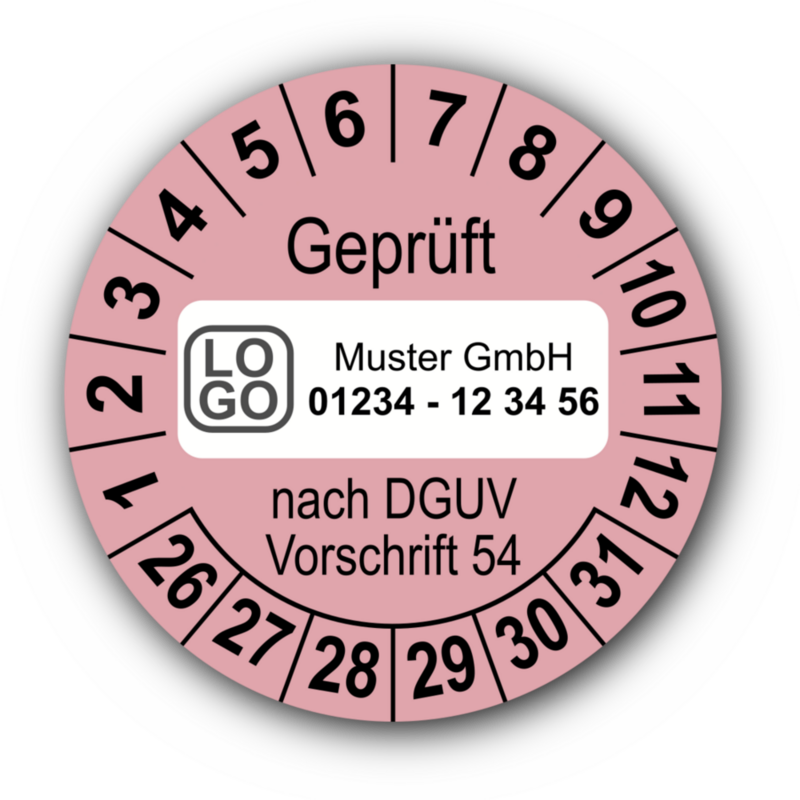 Geprüft nach DGUV Vorschrift 54, rosa, mit Wunschtext