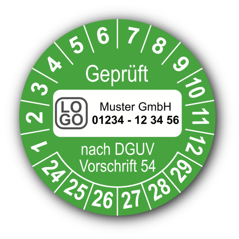 Geprüft nach DGUV Vorschrift 54, grün, mit Wunschtext