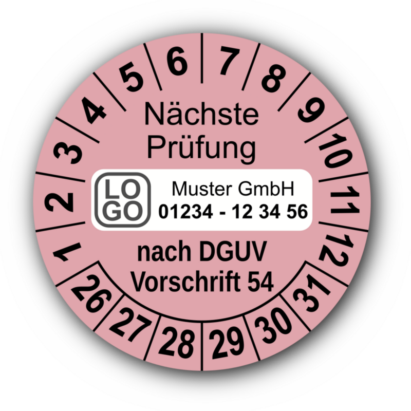 Nächste Prüfung nach DGUV Vorschrift 54, rosa, mit Wunschtext