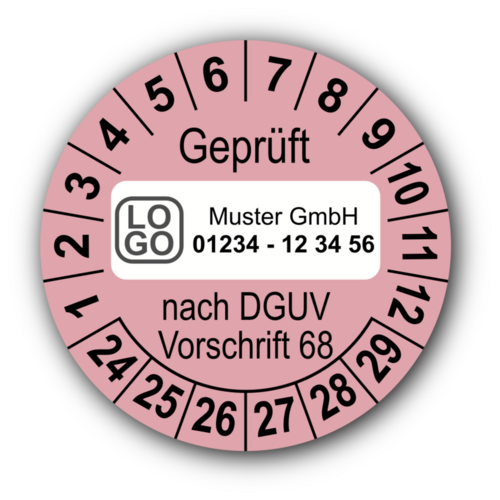 Geprüft nach DGUV Vorschrift 68, rosa, mit Wunschtext