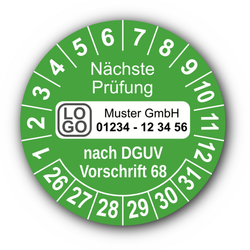 Nächste Prüfung nach DGUV Vorschrift 68, grün, mit Wunschtext