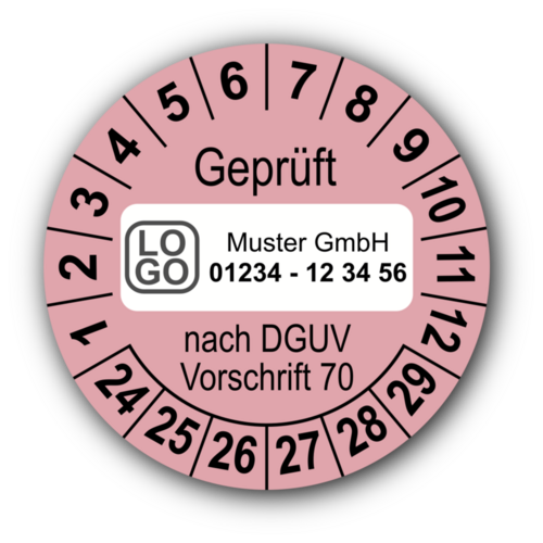 Geprüft nach DGUV Vorschrift 70, rosa, mit Wunschtext
