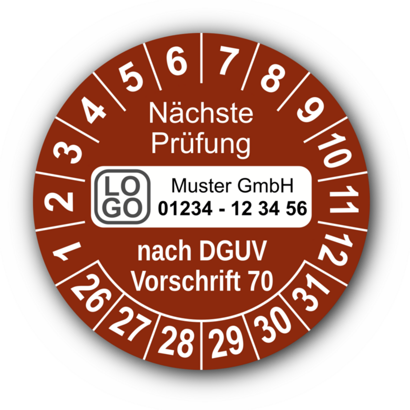Nächste Prüfung nach DGUV Vorschrift 70, braun, mit Wunschtext