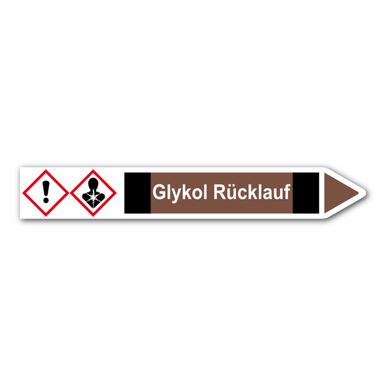 Rohrleitungskennzeichnung „Glykol Rücklauf“, Etikett zum Aufkleben