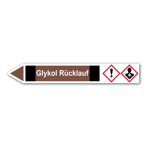 Rohrleitungskennzeichnung „Glykol Rücklauf“, Etikett zum Aufkleben