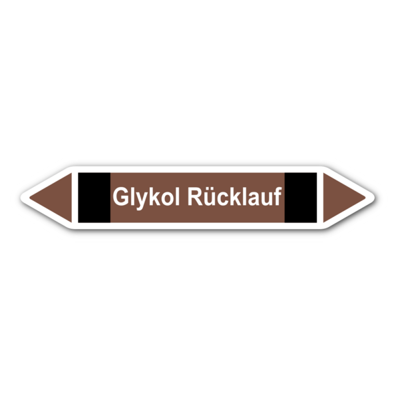 Rohrleitungskennzeichnung „Glykol Rücklauf“, ohne Piktogramme, Etikett zum Aufkleben