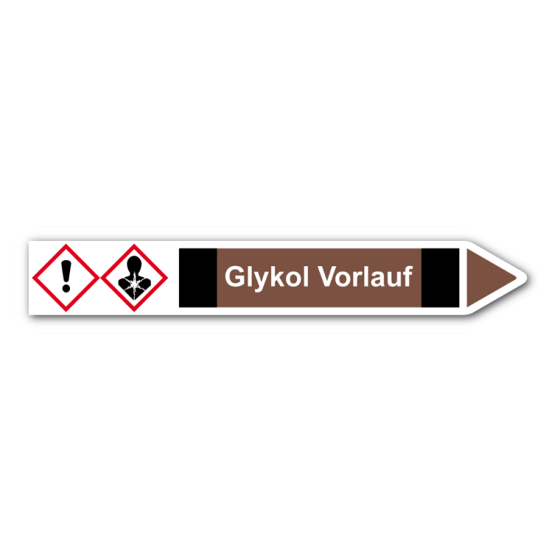 Rohrleitungskennzeichnung „Glykol Vorlauf“, Etikett zum Aufkleben