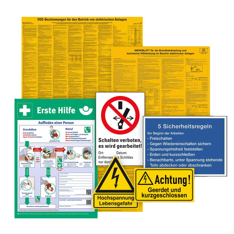 VDE-Bestimmungen gelb für den Betrieb von elektrischen Anlagen 660 x 1000 mm inkl. DIN ISO 7010 Schilder Set