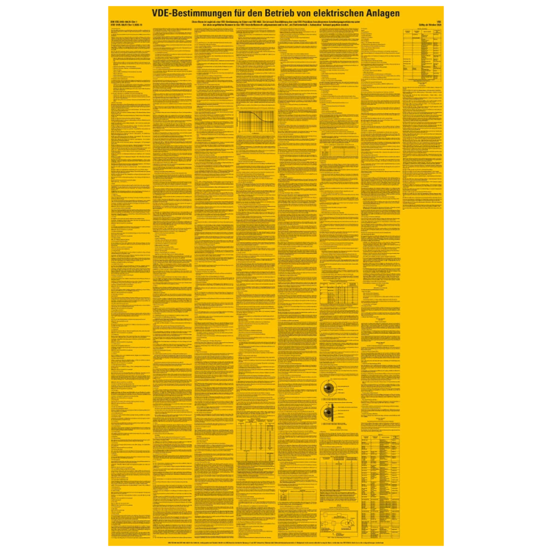 Aushang gemäß VDE-Bestimmungen für den Betrieb von elektrischen Anlagen 660 x 1000 mm gelb