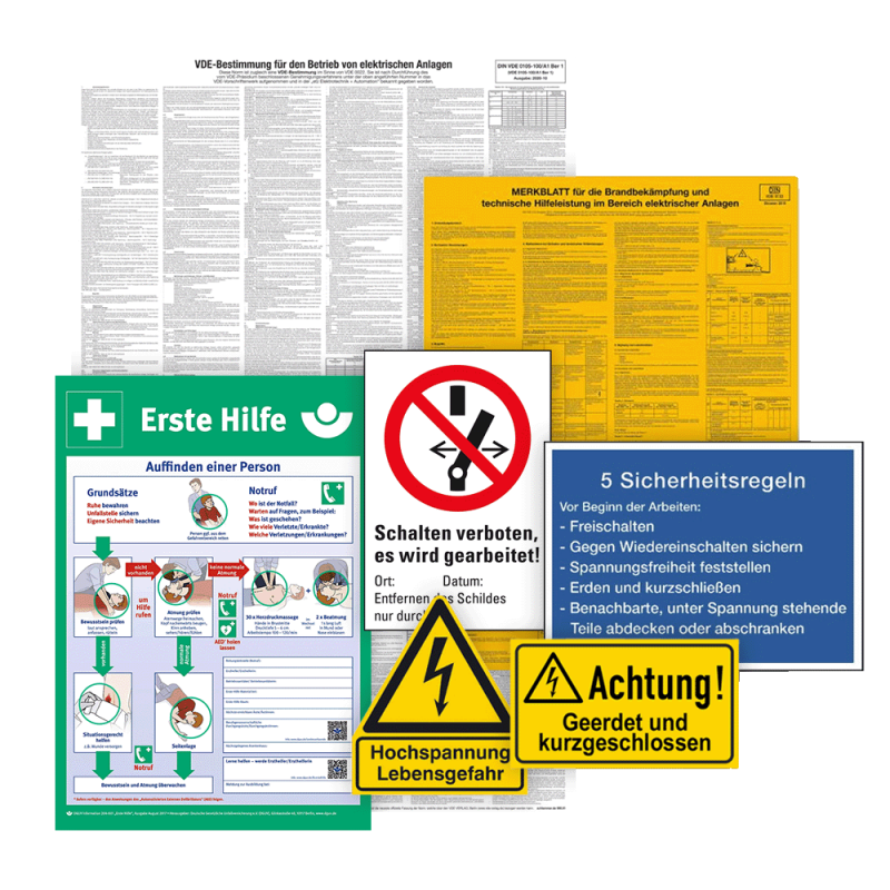 VDE-Bestimmungen weiß für den Betrieb von elektrischen Anlagen 660 x 1000 mm inkl. DIN ISO 7010 Schilder Set